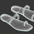Casual Summer Flip Flops With Green Braided Straps And Brown Grid Patterned Sole 3d model