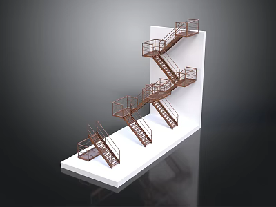 Detailed Architectural Staircases Model Featuring Metal Handrails On White Wall 3d model
