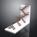 Detailed Architectural Staircases Model Featuring Metal Handrails On White Wall