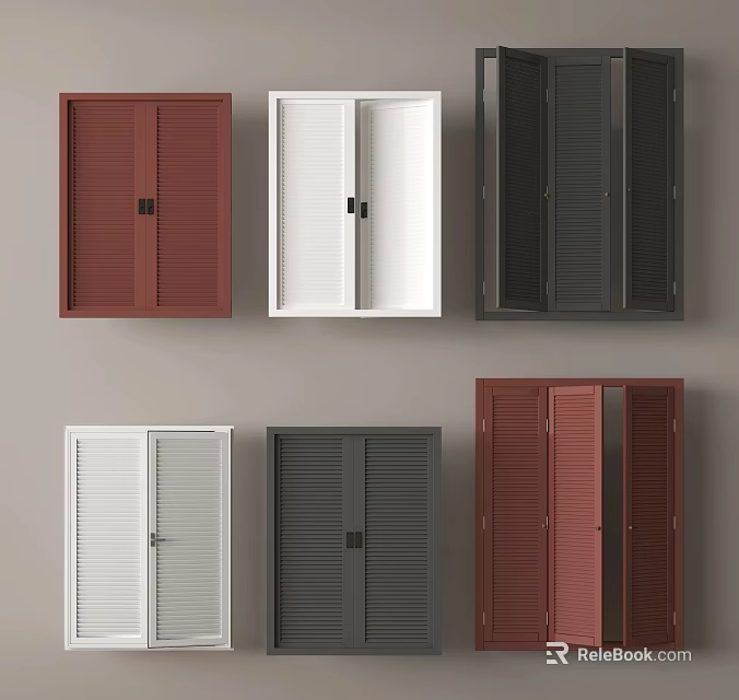 Various Colored Louvered Double Doors For Home Interior Design And Decor 3d model 
