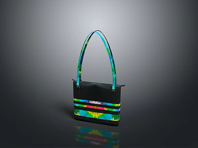 Stylish Black Handbag With Colorful Strap And Reflective Stripes Design 3d model