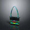 Stylish Black Handbag With Colorful Strap And Reflective Stripes Design