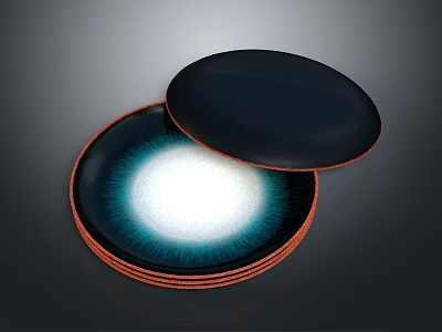 Modern Circular Furniture Tray With Black Lid Brown Border And Blue White Gradient Interior 3d model