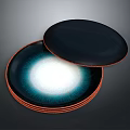 Modern Circular Furniture Tray With Black Lid Brown Border And Blue White Gradient Interior