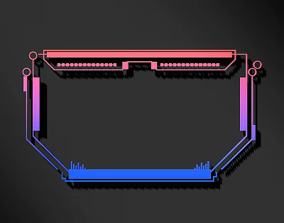 Colorful Geometric Lines Design With Red Blue Frame Structure On Black Background 3d model