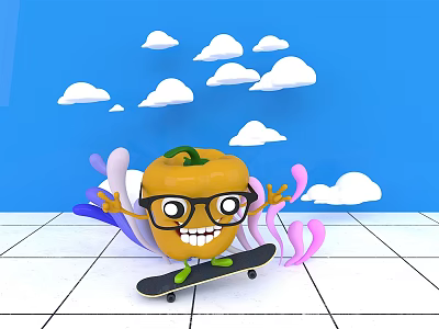 Modern Game Character Cartoon Happy Summer Sports Green Pepper Creative 3d model