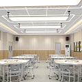 School Classroom With Modern Design Tables Chairs Whiteboards TV Screen And Bright Lighting