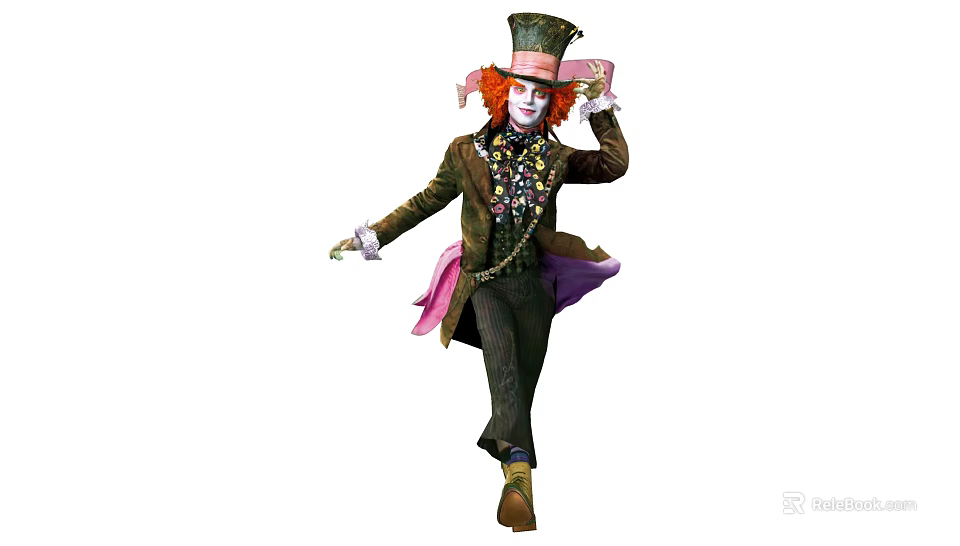 Man With Red Hair And Tall Hat In Striped Pants Purple Cloak Decorative Outfit 3d model 