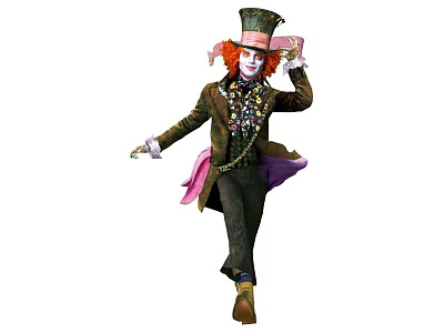 Man With Red Hair And Tall Hat In Striped Pants Purple Cloak Decorative Outfit 3d model