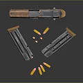 Modern Semi Automatic Pistol With Brown Grip Metal Magazines And Bullets 3d model