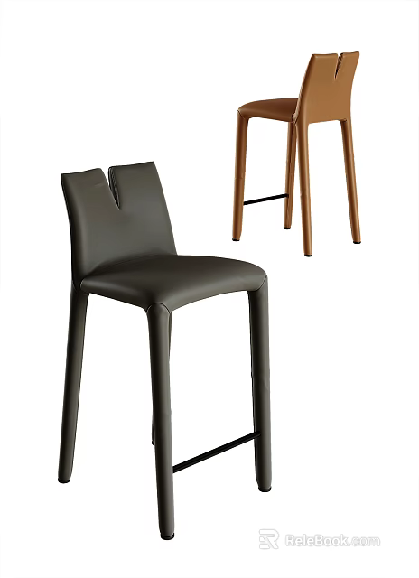 Modern Bar Stools With Leather Seat Wooden Legs And Minimalist Backrest Design For Kitchen 3d model 