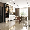 Modern Living Dining Room Interior With Sofa TV Rug Lighting And Curtain Design