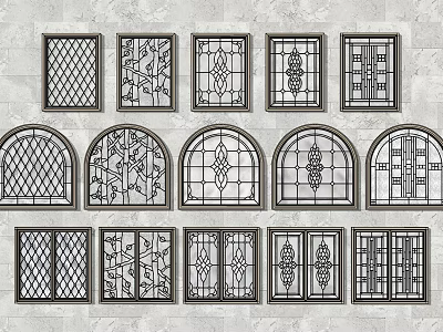 Decorative Window Designs With Arched And Square Shapes Grilles And Ornate Patterns 3d model