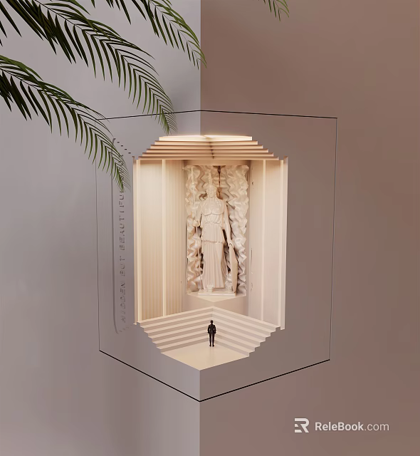 Artistic Wall Lamp Illuminating Modern Architectural Model With Staircase And Decorative Wall 3d model 