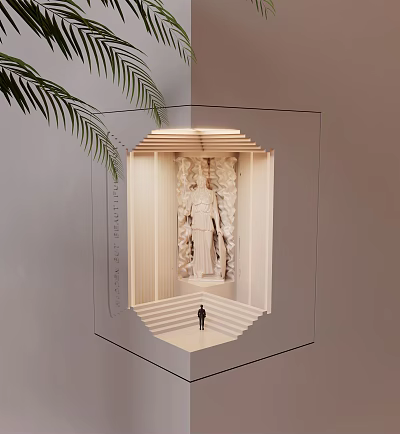 Artistic Wall Lamp Illuminating Modern Architectural Model With Staircase And Decorative Wall 3d model