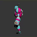 Colorful Robot Character with Pink and Blue Star Patterns Mechanical Armor Design 3d model