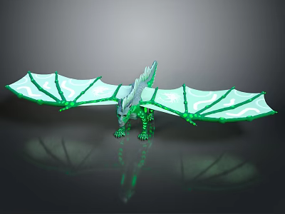 Green Glowing Dragon Toy With Spread Wings And Reflective Surface 3d model