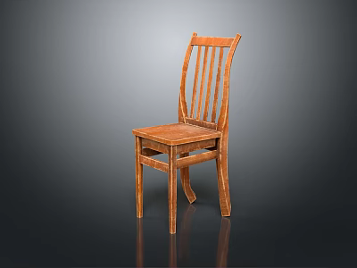 Classic Wooden Dining Chair With Vertical Slat Backrest And Solid Wood Seat Design 3d model