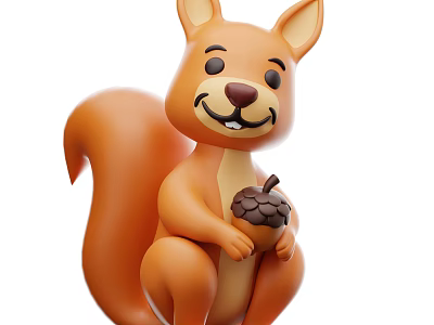 Cute Orange Cartoon Lizard Holding Acorn With Happy Smiling Expression 3d model