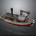 Small Red And White Boat With Chimney Ladder And Orange Lifebuoy