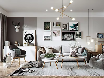 Modern Living Room Interior Design With Sofa Coffee Table Area Rug And Wall Art 3d model