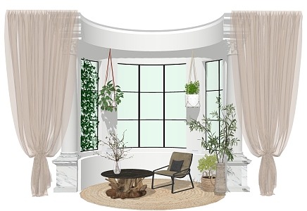 European-style bay window balcony 3d model