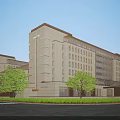 Modern Office Building Exterior With Glass Curtain Walls And Landscaped Trees