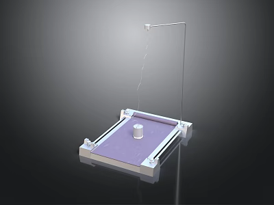 Experimental Setup Platform With Purple Surface White Cylinder And Vertical Rod 3d model