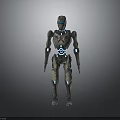 Futuristic Sci-Fi Humanoid Robot With Metallic Body Blue Glowing Lines And Mechanical Design