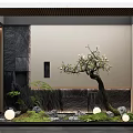 Modern Landscape Feature Wall Design With Flowering Tree Stones Lighting And Green Mossy Ground