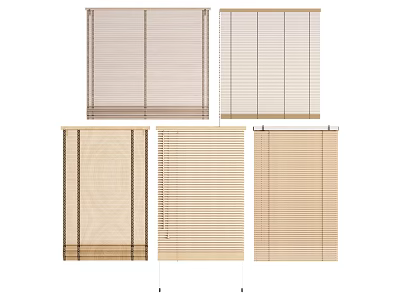 Modern Beige Wooden Blinds With Various Vertical And Horizontal Design Styles For Home Windows 3d model