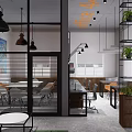 Open Public Office Space With Modern Furniture Green Plants And Art Wall Decor