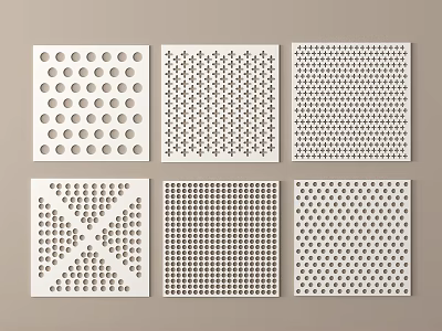 Decorative Perforated Architectural Panels With Various Circular Cross Grid Patterns And White Square Design 3d model
