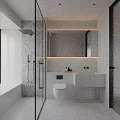 Modern Bathroom Interior Design With Marble Walls Glass Shower Mirror And Vanity