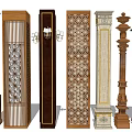 Assorted Decorative Columns Showcasing Carved Patterns Wooden Details And Intricate Designs