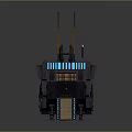 Futuristic Sci-Fi Vehicle with Weapon Turret Deployable Ramp Blue Lights and Mechanical Armor Structure