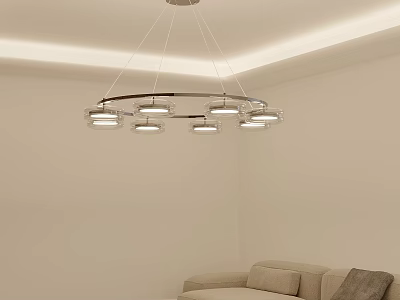 Modern Living Room Interior Design With Beige Sofa Chandelier And Light Colored Walls 3d model