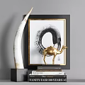 Decorative Ornament Set With Golden Camel Figurine Black White Ink Painting And Ivory Shaped Ornament