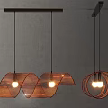 Modern Curved Copper Pendant Lights Illuminated On Gray Wall Background 3d model