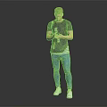 Man Standing With Smartphone Wearing Gray T-Shirt Blue Jeans White Sneakers