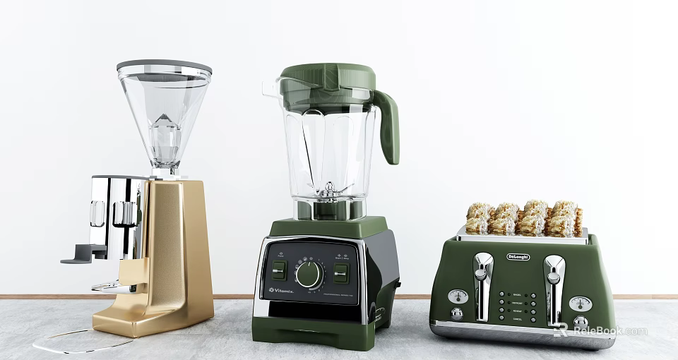 Stylish Kitchen Appliances Including Blender And Toaster 3d model 