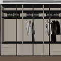 Modern Wardrobe Interior With Glass Doors Hanging Clothes And Drawers