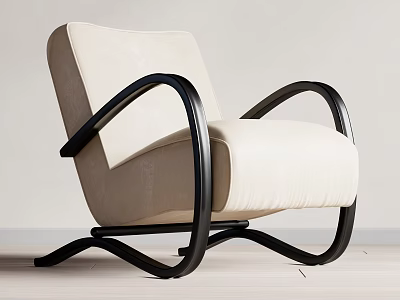 Beige Upholstered Single Sofa With Black Curved Arms And Modern Design 3d model