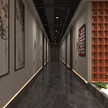 Traditional Chinese Hotel Lobby Interior With Wooden Screens Bookshelves And Sofa Seating