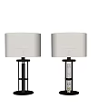 Two Modern Table Lamps With White Fabric Shades And Metal Bases With Marble Accents