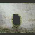 Old weathered wall with central hole revealing dark background and exposed bricks at bottom 3d model