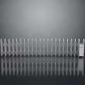 Modern Urban Landscape With Silver Metal Retractable Gate Reflective Ground And Control Box