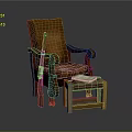 Brown Leather Lounge Chair With Wooden Armrests And Footstool Topped With Book