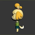 Cute Dog Game Character With Yellow Ears Green Plaid Vest Blue Skirt And Open Arms