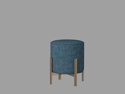 Modern Blue Round Fabric Stool With Gold Metal Legs Contemporary Design 3d model